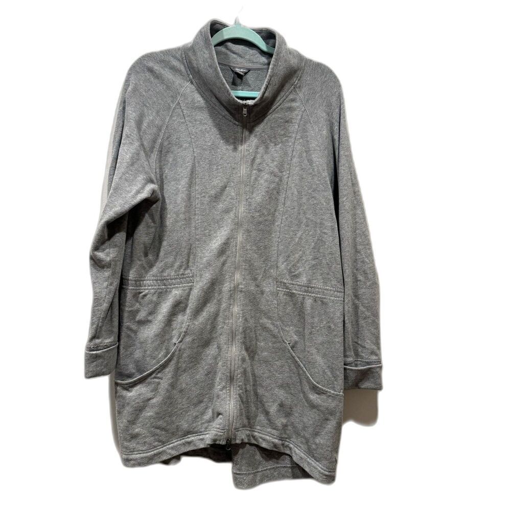 Eddie Bauer Zip Up Sweatshirt Jacket 100% Cotton Gray Women sz XL Cozy Casual
